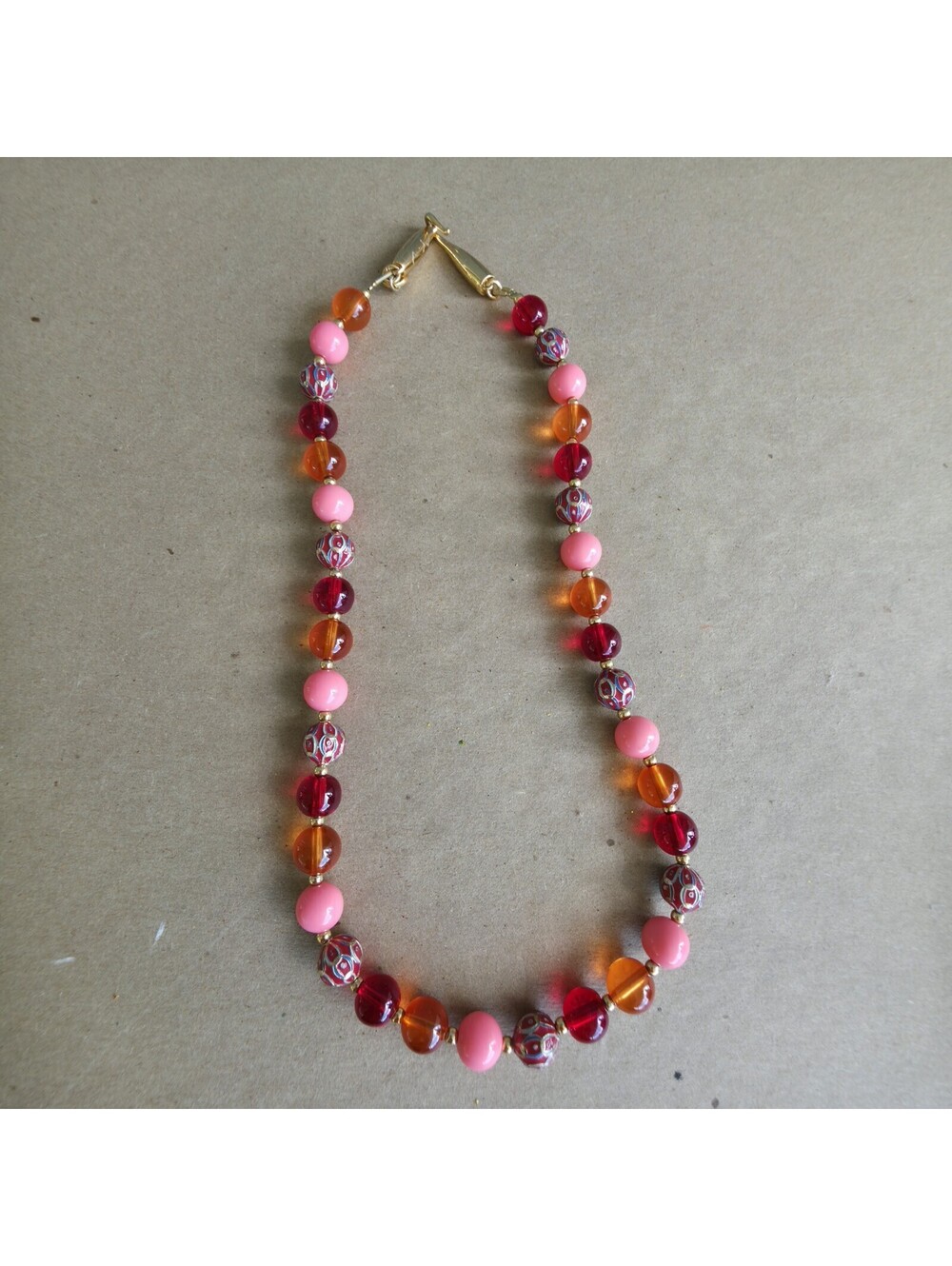 VTG Talbots Mod Pop Art Beaded Statement Necklace Pink Red Colorful Jewelry